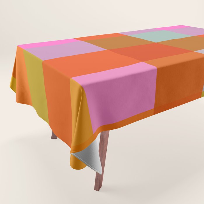 Vibrant Pink and Orange Plaid Abstract Geometric Pattern Tablecloth Gallery Image 1