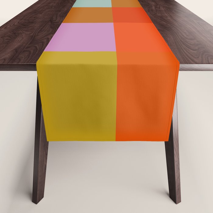 Vibrant Pink and Orange Plaid Abstract Geometric Pattern Table Runner Gallery Image 1