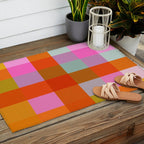 Vibrant Pink and Orange Plaid Abstract Geometric Pattern Outdoor Rug Gallery Image 2