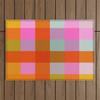 Vibrant Pink and Orange Plaid Abstract Geometric Pattern Outdoor Rug Gallery Image 1