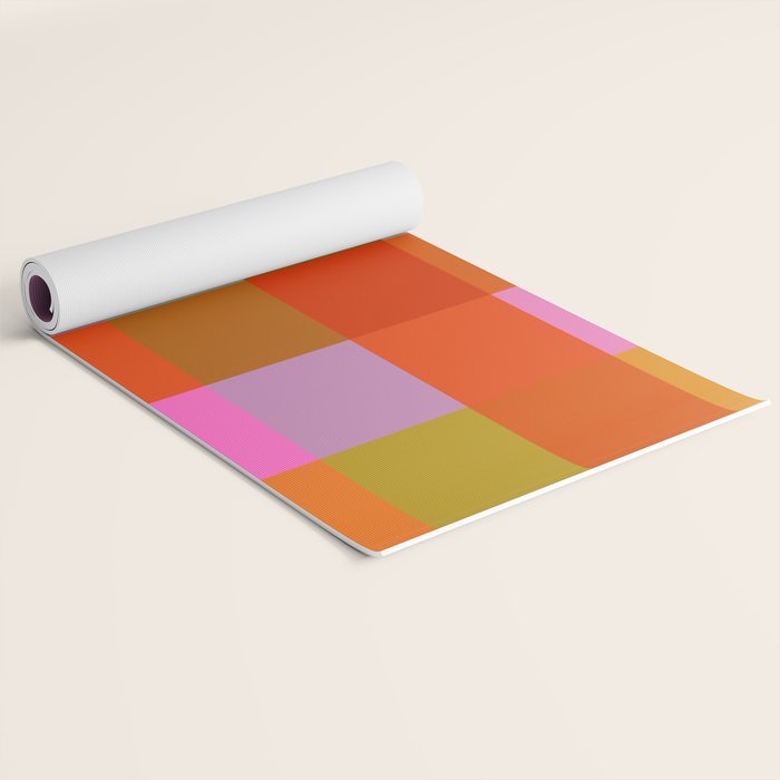 Vibrant Pink and Orange Plaid Abstract Geometric Pattern Yoga Mat Gallery Image 2