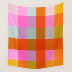 Vibrant Pink and Orange Plaid Abstract Geometric Pattern Wall Tapestry Gallery Image 4