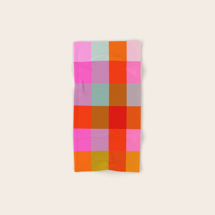 Vibrant Pink and Orange Plaid Abstract Geometric Pattern Bath Towel Gallery Image 1