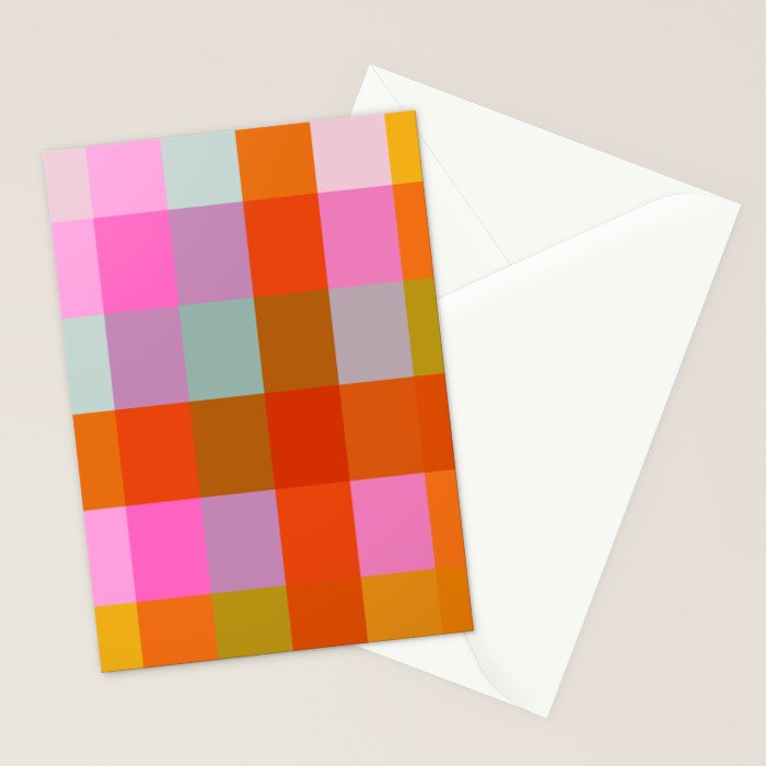 Vibrant Pink and Orange Plaid Abstract Geometric Pattern Stationery Card Gallery Image 2