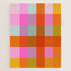 Vibrant Pink and Orange Plaid Abstract Geometric Pattern Jigsaw Puzzle Gallery Image 1