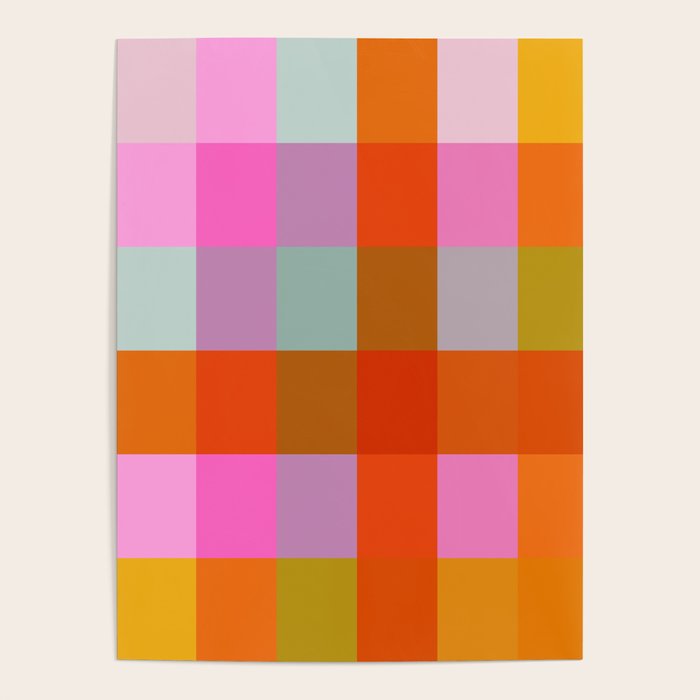 Vibrant Pink and Orange Plaid Abstract Geometric Pattern Poster Gallery Image 4