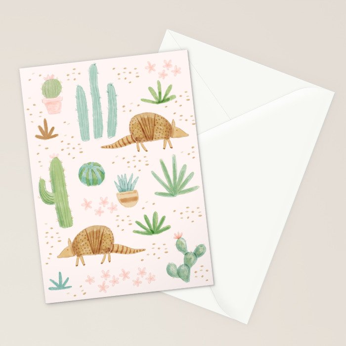 Armadillos in the Desert - Watercolor Stationery Card Gallery Image 2
