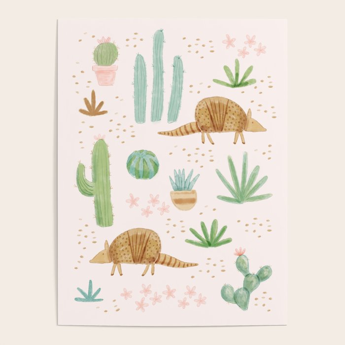 Armadillos in the Desert - Watercolor Poster Gallery Image 4