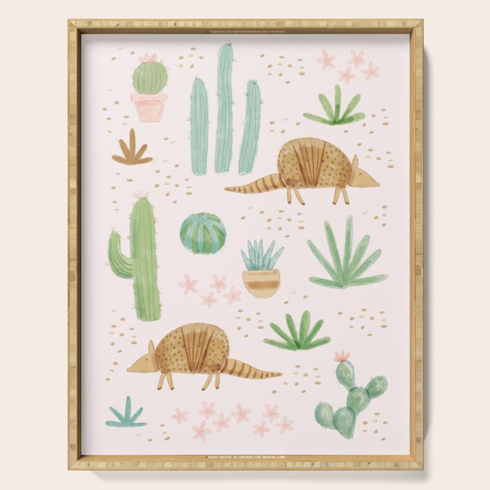 Armadillos in the Desert - Watercolor Serving Tray Gallery Image 1