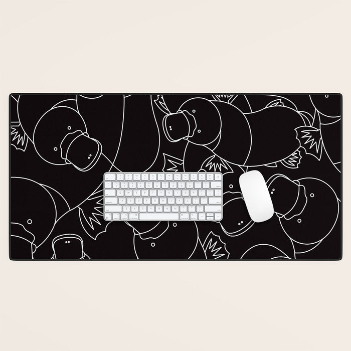 Minimalist Platypus Black and White Desk Mat Gallery Image 1