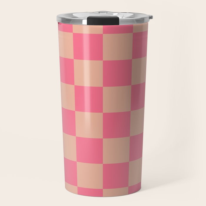 Whipped Peach x Retro Pink Mixed Checker Travel Mug Gallery Image 1