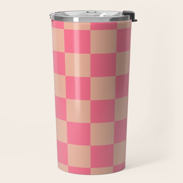 Whipped Peach x Retro Pink Mixed Checker Travel Mug Gallery Image 2