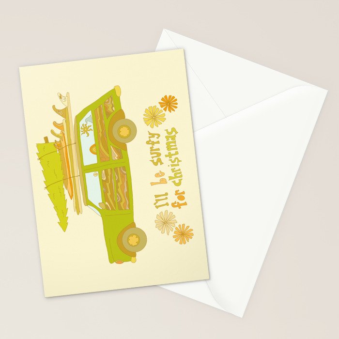 Surfy Christmas Wagon reto surf art by surfy birdy  Stationery Card Gallery Image 2