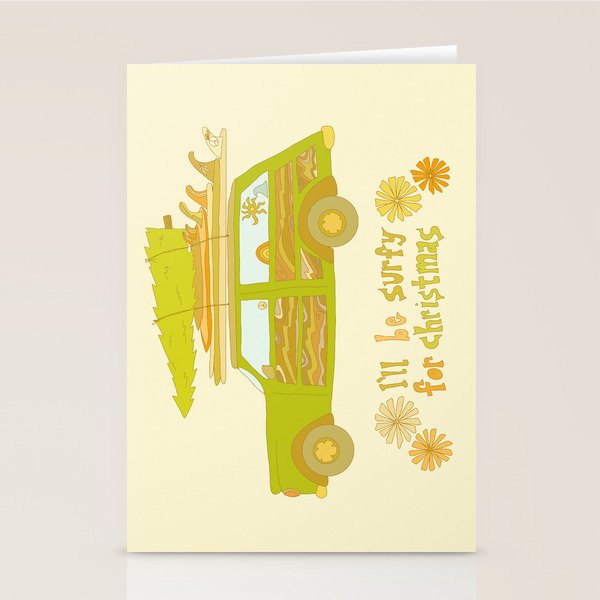 Surfy Christmas Wagon reto surf art by surfy birdy  Stationery Card Gallery Image 1