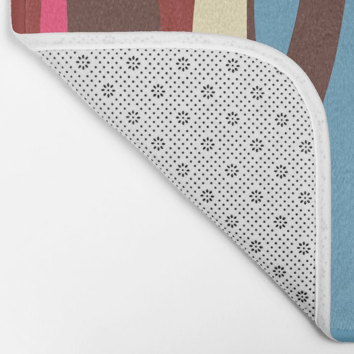 Abstract Wild Stripes Pattern in Pink Maroon Brown Blue Bath Mat Gallery Image 2