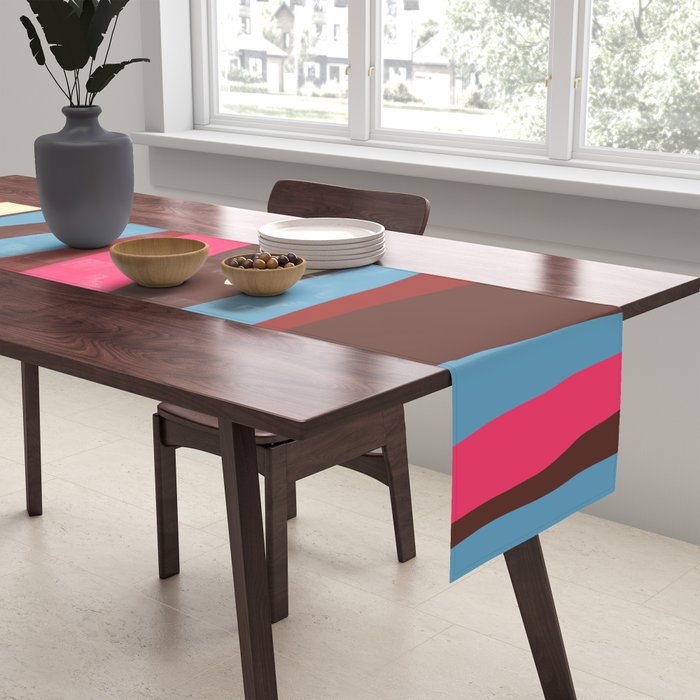 Abstract Wild Stripes Pattern in Pink Maroon Brown Blue Table Runner Gallery Image 2