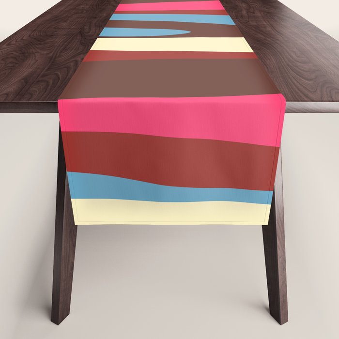 Abstract Wild Stripes Pattern in Pink Maroon Brown Blue Table Runner Gallery Image 1