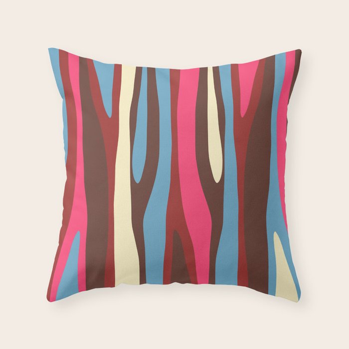 Abstract Wild Stripes Pattern in Pink Maroon Brown Blue Throw Pillow Gallery Image 6