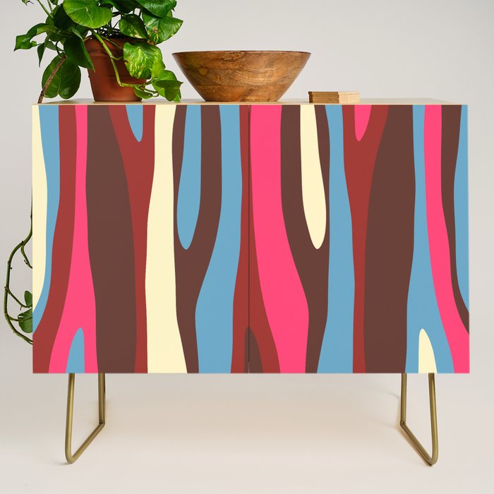 Abstract Wild Stripes Pattern in Pink Maroon Brown Blue Credenza Gallery Image 1