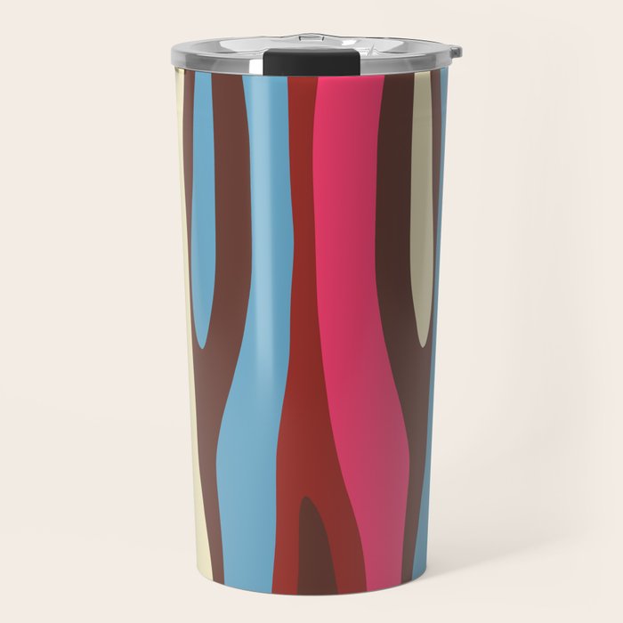 Abstract Wild Stripes Pattern in Pink Maroon Brown Blue Travel Mug Gallery Image 1