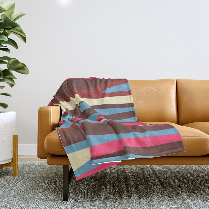 Abstract Wild Stripes Pattern in Pink Maroon Brown Blue Throw Blanket Gallery Image 1