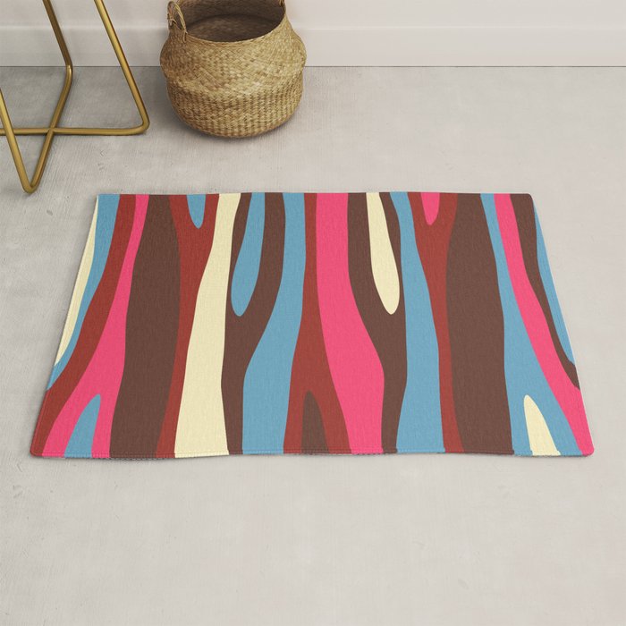 Abstract Wild Stripes Pattern in Pink Maroon Brown Blue Rug Gallery Image 1