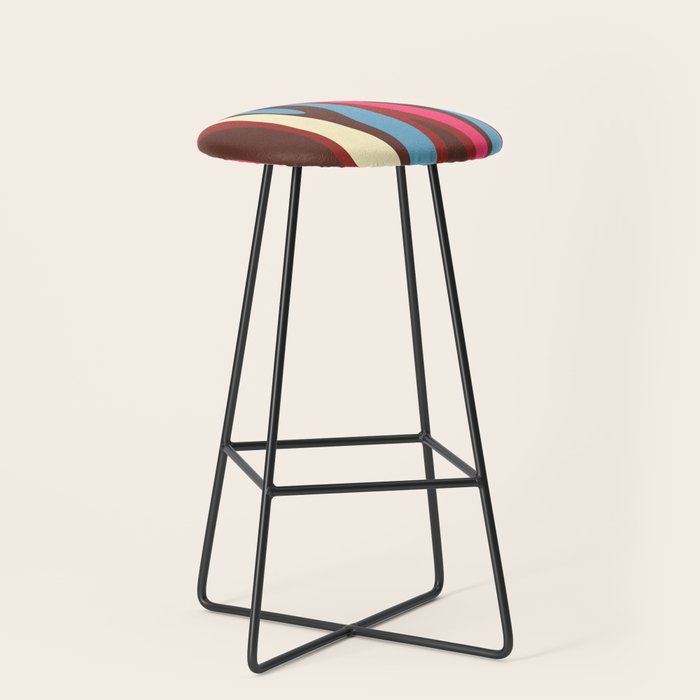 Abstract Wild Stripes Pattern in Pink Maroon Brown Blue Stool Gallery Image 1