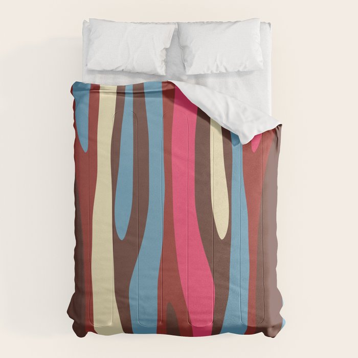 Abstract Wild Stripes Pattern in Pink Maroon Brown Blue Comforter Gallery Image 6
