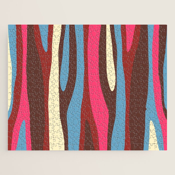 Abstract Wild Stripes Pattern in Pink Maroon Brown Blue Jigsaw Puzzle Gallery Image 1