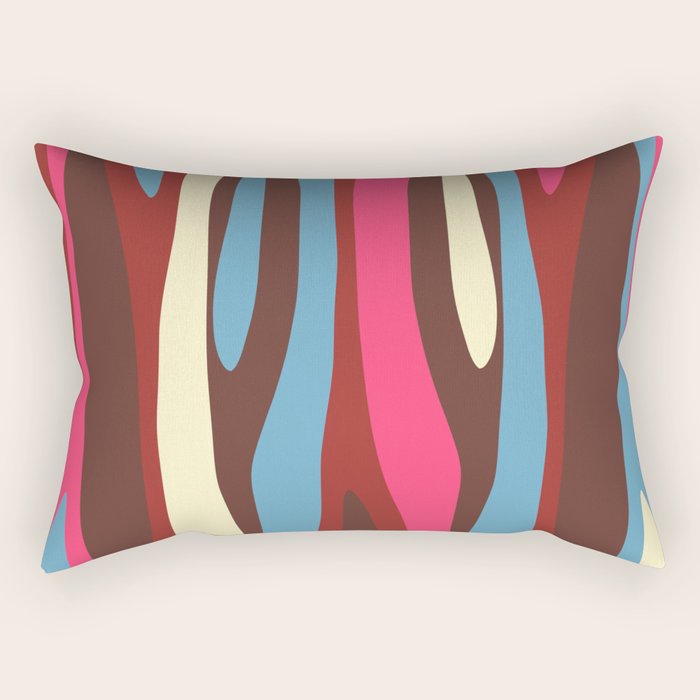 Abstract Wild Stripes Pattern in Pink Maroon Brown Blue Rectangular Pillow Gallery Image 2