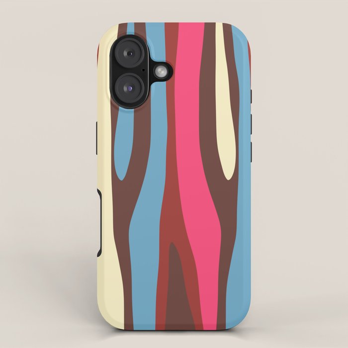 Abstract Wild Stripes Pattern in Pink Maroon Brown Blue iPhone Case Gallery Image 1