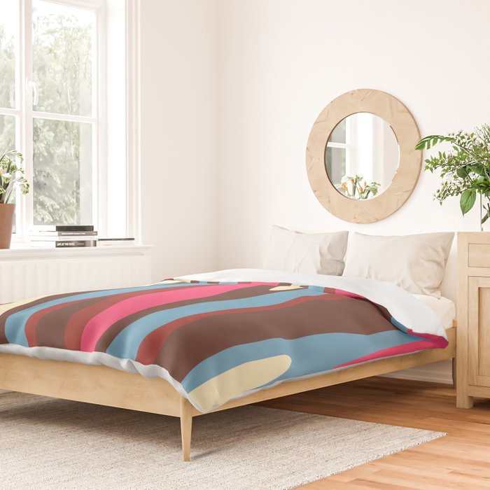 Abstract Wild Stripes Pattern in Pink Maroon Brown Blue Duvet Cover Gallery Image 2