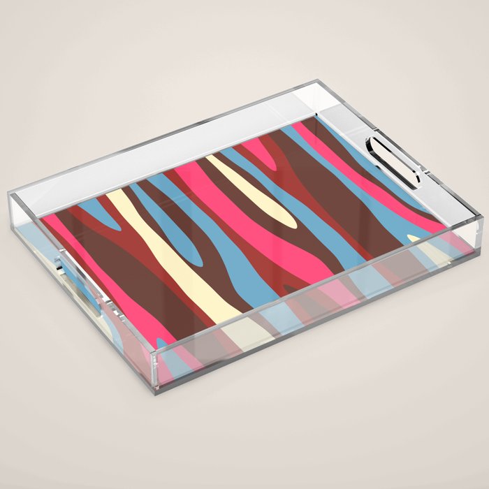 Abstract Wild Stripes Pattern in Pink Maroon Brown Blue Acrylic Tray Gallery Image 1