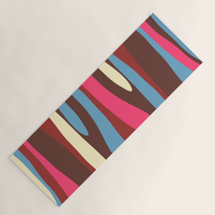 Abstract Wild Stripes Pattern in Pink Maroon Brown Blue Yoga Mat Gallery Image 1