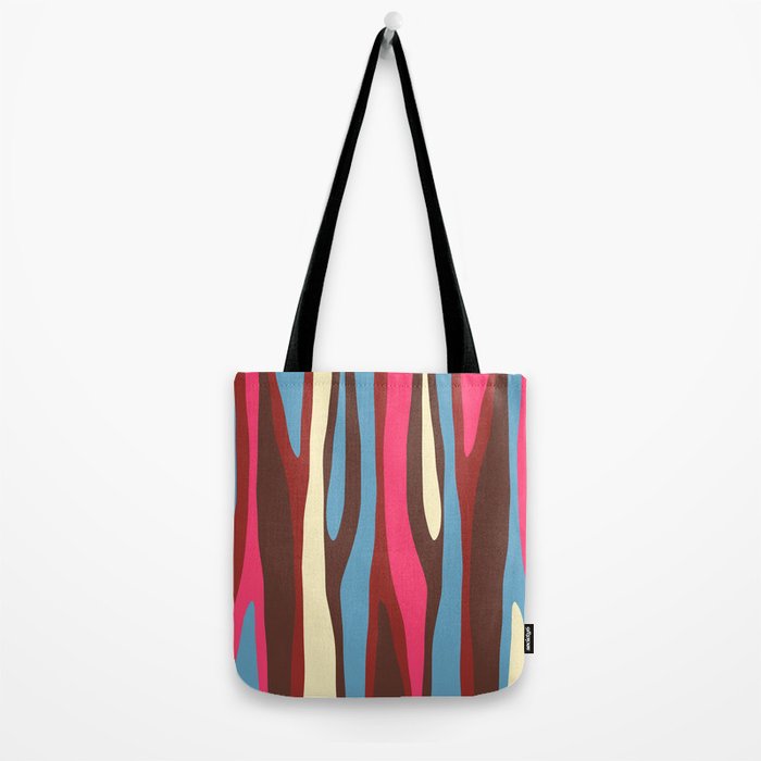 Abstract Wild Stripes Pattern in Pink Maroon Brown Blue Tote Bag Gallery Image 2