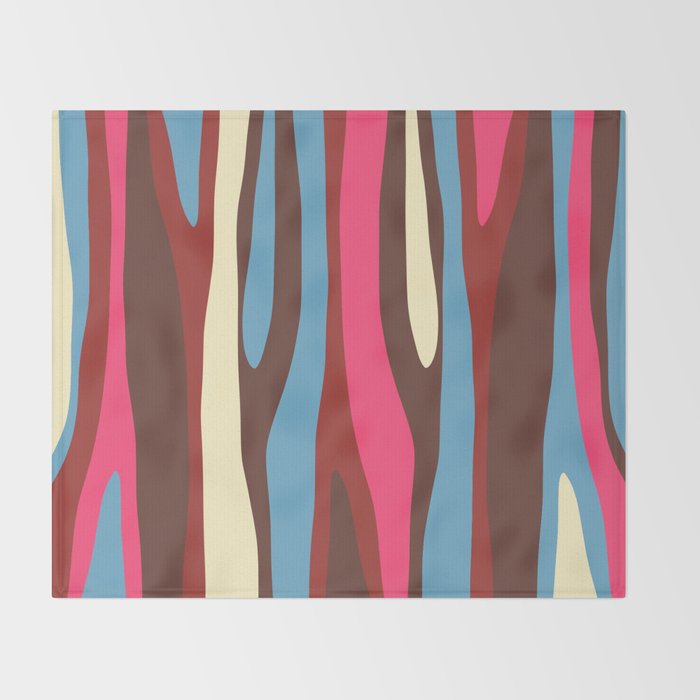 Abstract Wild Stripes Pattern in Pink Maroon Brown Blue Throw Blanket Gallery Image 2