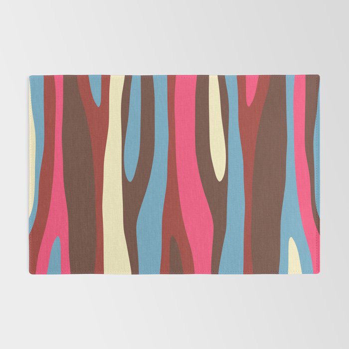 Abstract Wild Stripes Pattern in Pink Maroon Brown Blue Rug Gallery Image 2