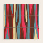 Abstract Wild Stripes Pattern in Pink Maroon Brown Blue Wood Wall Art Gallery Image 1