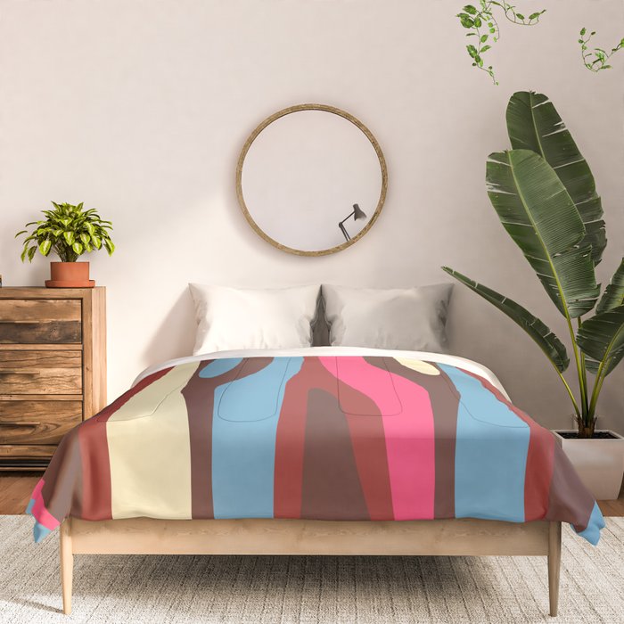 Abstract Wild Stripes Pattern in Pink Maroon Brown Blue Comforter Gallery Image 3