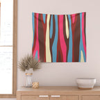 Abstract Wild Stripes Pattern in Pink Maroon Brown Blue Wall Tapestry Gallery Image 2