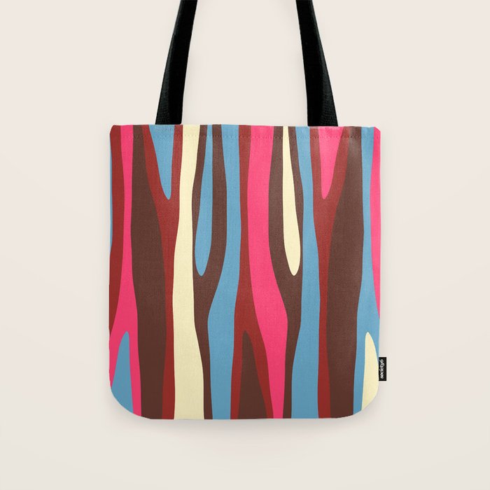 Abstract Wild Stripes Pattern in Pink Maroon Brown Blue Tote Bag Gallery Image 1