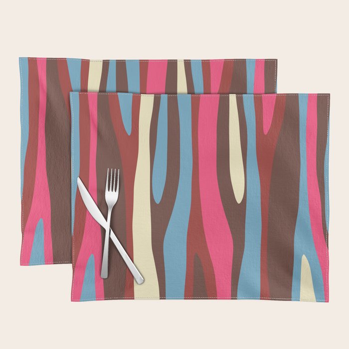 Abstract Wild Stripes Pattern in Pink Maroon Brown Blue Placemat Gallery Image 1