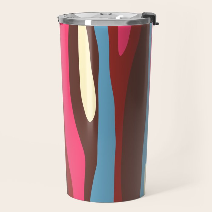 Abstract Wild Stripes Pattern in Pink Maroon Brown Blue Travel Mug Gallery Image 2