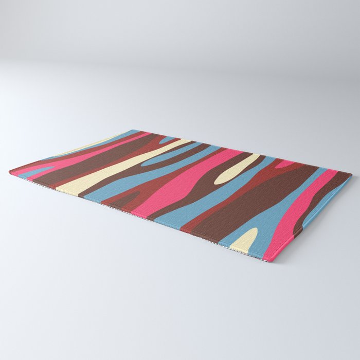 Abstract Wild Stripes Pattern in Pink Maroon Brown Blue Rug Gallery Image 3