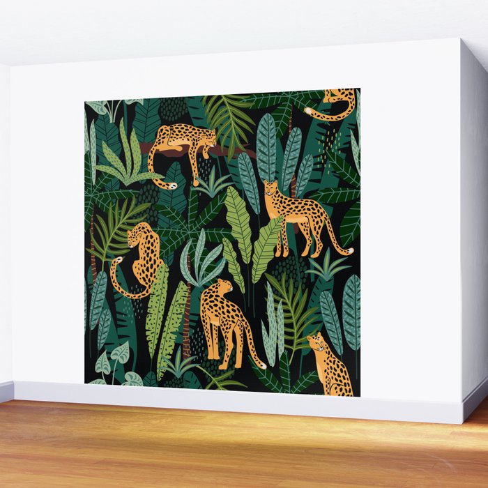 Midnight Leopard Jungle Wall Mural Gallery Image 2