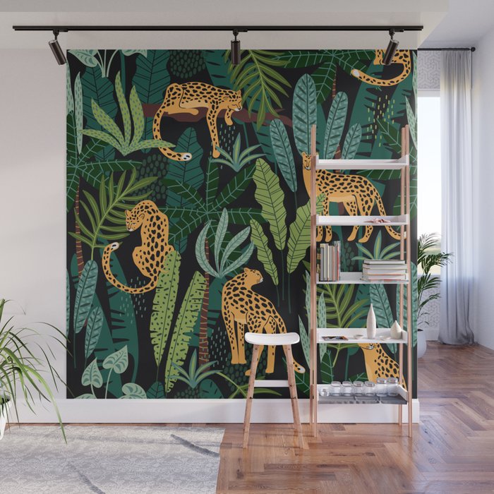 Midnight Leopard Jungle Wall Mural Gallery Image 1