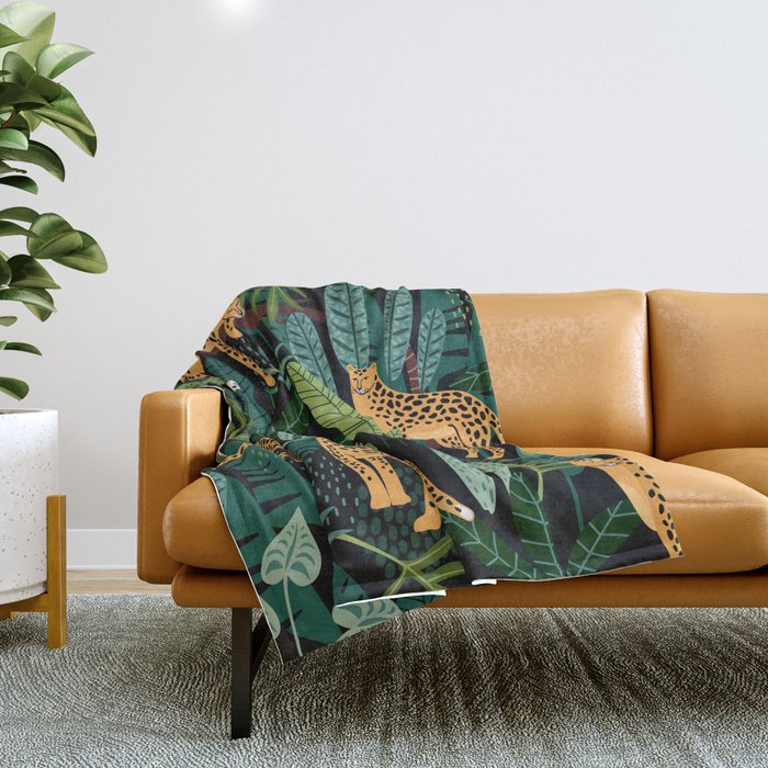 Midnight Leopard Jungle Throw Blanket Gallery Image 1