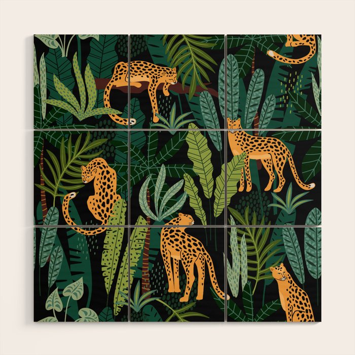 Midnight Leopard Jungle Wood Wall Art Gallery Image 1