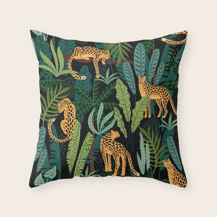 Midnight Leopard Jungle Throw Pillow Gallery Image 1
