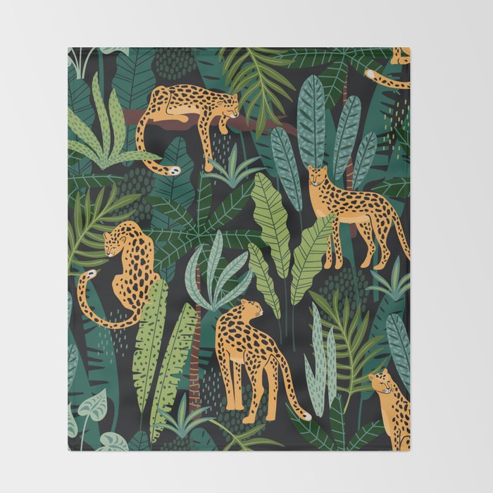 Midnight Leopard Jungle Throw Blanket Gallery Image 2